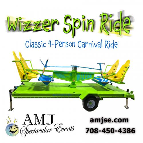 We have added another great show stopper to our amusement lineup. The Wizzer holds 4 participants and they use their own power to spin themselves around and around. This is without a doubt the perfect attraction for the hard to please 